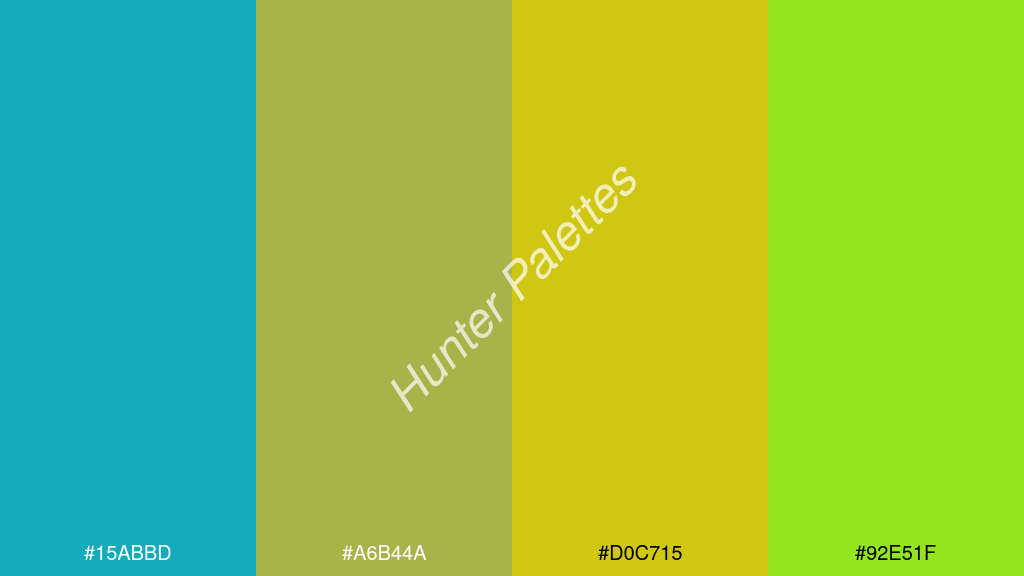 arany szín palettája a következőkkel: #15abbd #a6b44a #d0c715 #92e51f