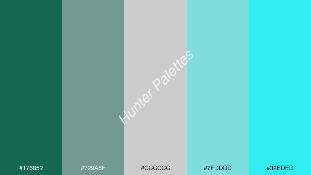 cccccc szín palettája a következőkkel: #176852 #729a8f #cccccc #7fdddd #32eded