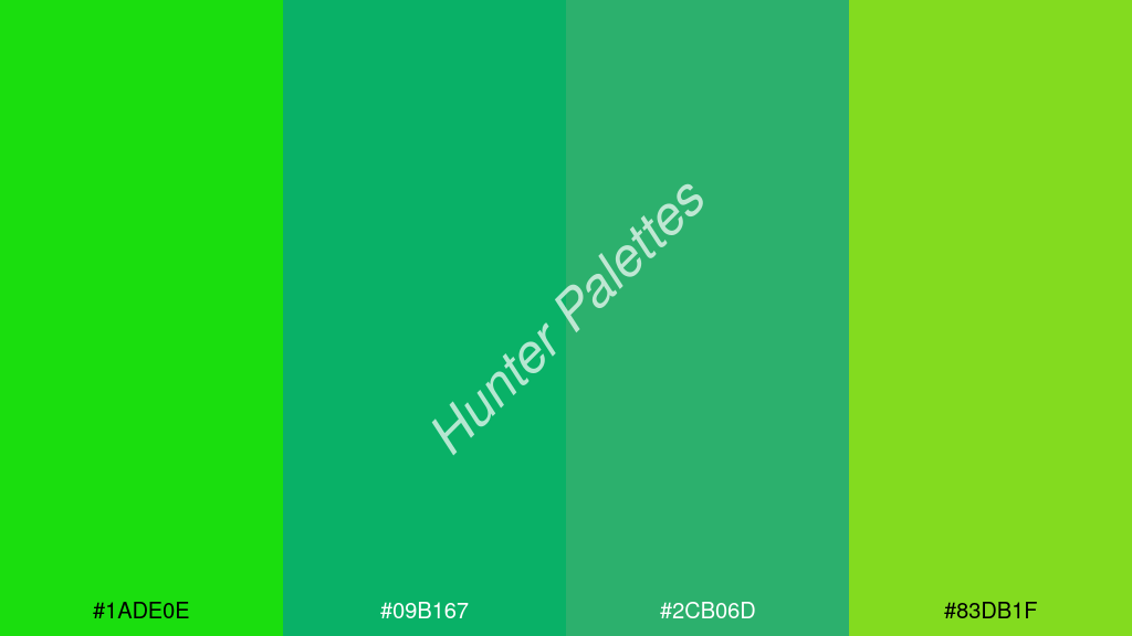 kékzöld szín palettája a következőkkel: #1ade0e #09b167 #2cb06d #83db1f