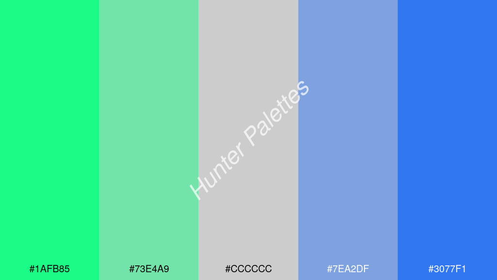 cccccc szín palettája a következőkkel: #1afb85 #73e4a9 #cccccc #7ea2df #3077f1