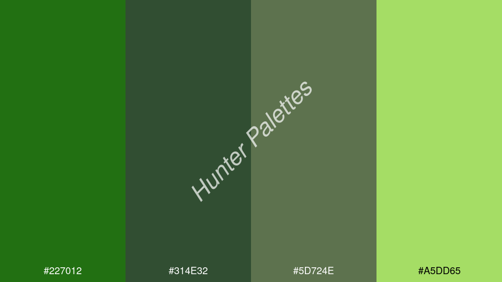 oxford szürke szín palettája a következőkkel: #227012 #314e32 #5d724e #a5dd65