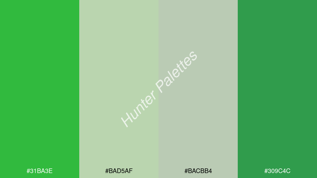 halvány rózsaszín szín palettája a következőkkel: #31ba3e #bad5af #bacbb4 #309c4c