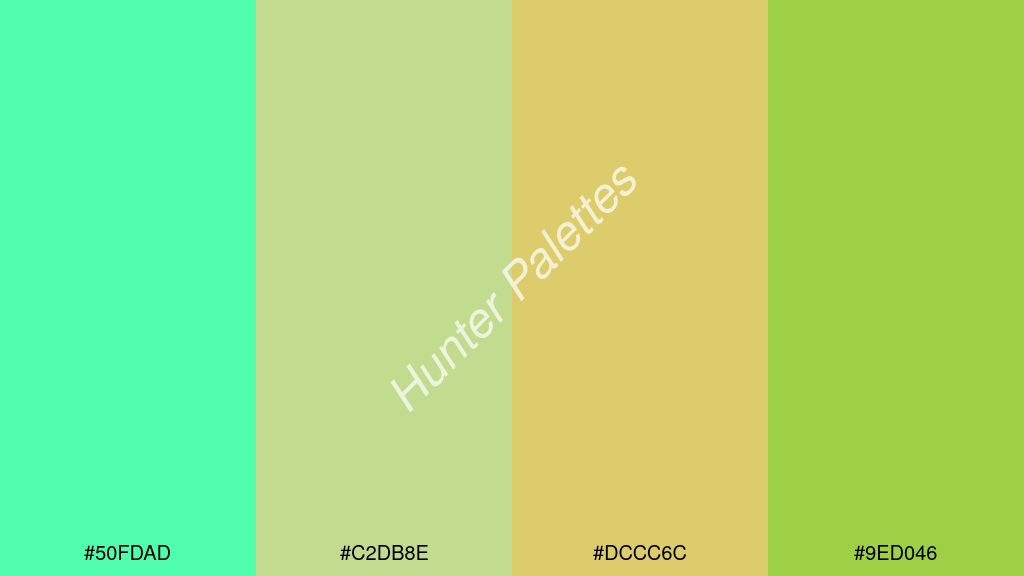 dinnye szín palettája a következőkkel: #50fdad #c2db8e #dccc6c #9ed046
