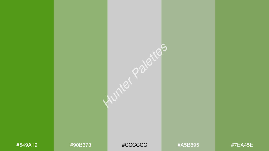cccccc szín palettája a következőkkel: #549a19 #90b373 #cccccc #a5b895 #7ea45e
