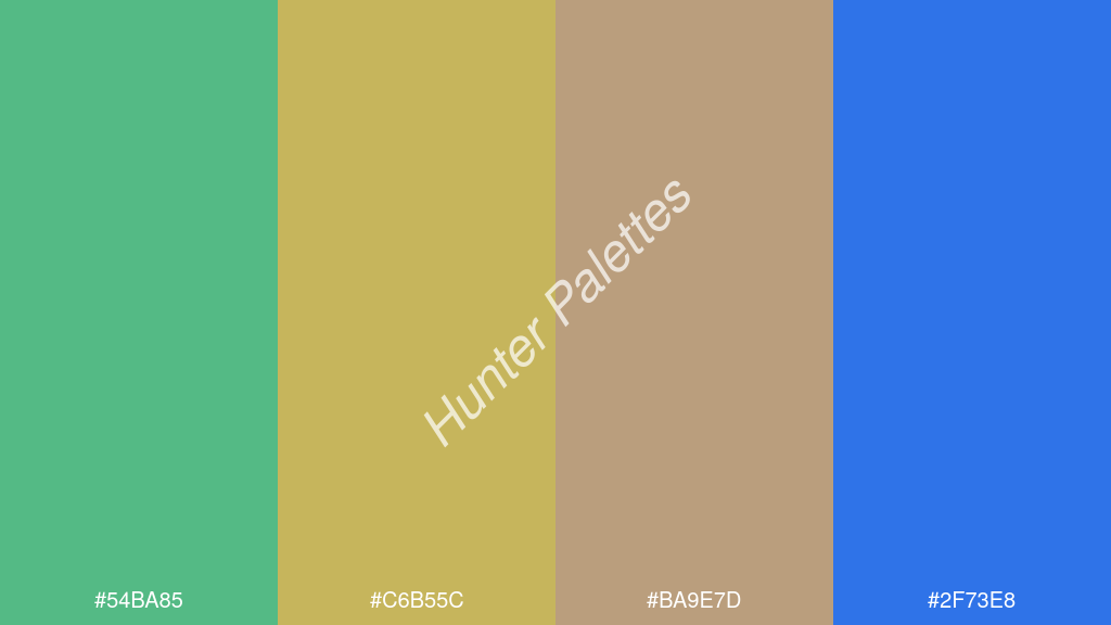 pasztell narancssárga szín palettája a következőkkel: #54ba85 #c6b55c #ba9e7d #2f73e8