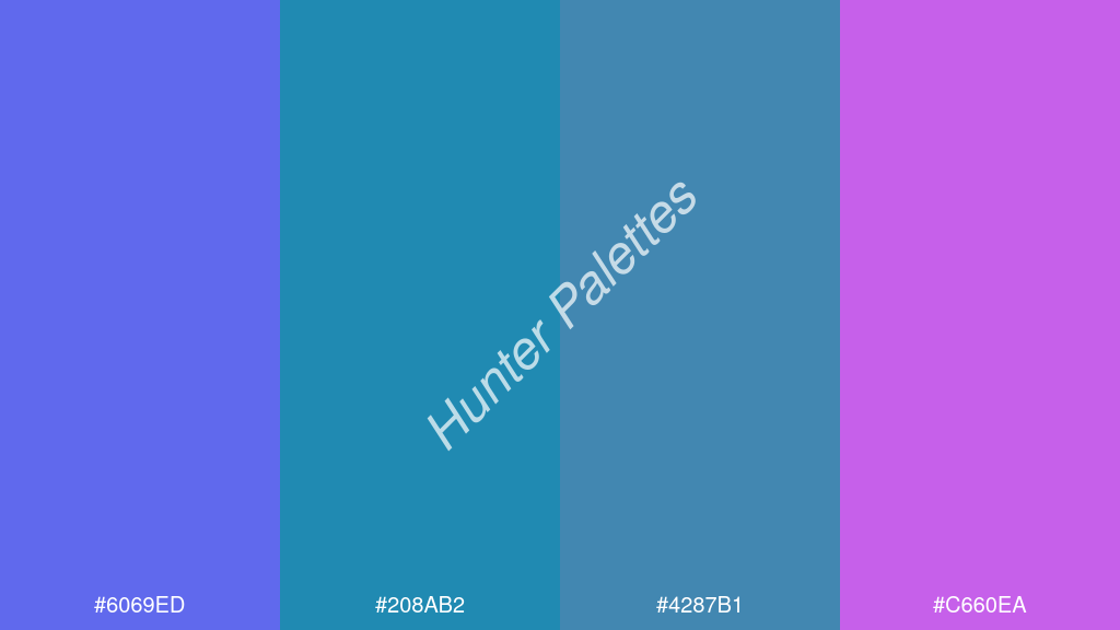 kékzöld szín palettája a következőkkel: #6069ed #208ab2 #4287b1 #c660ea