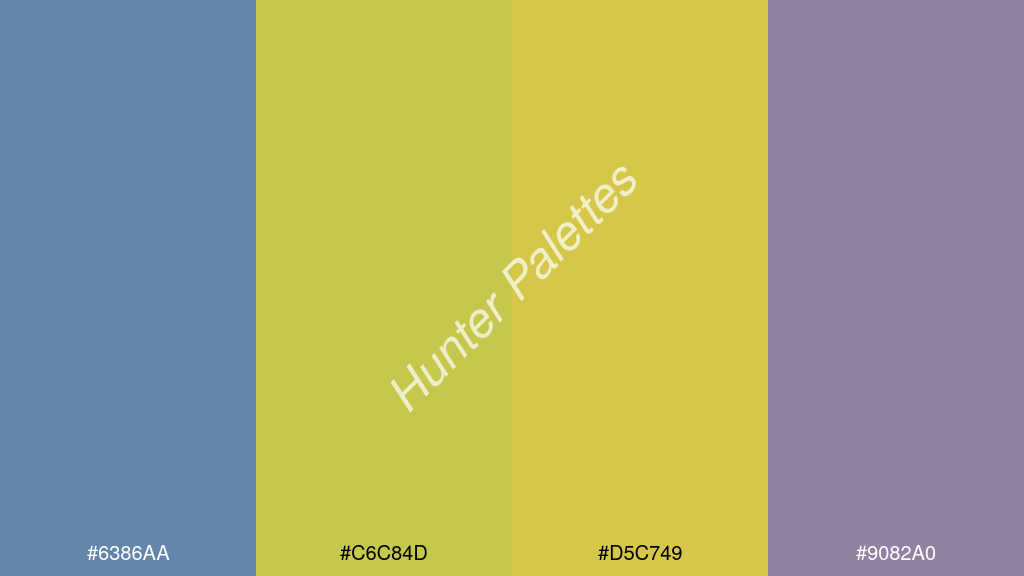 kanárisárga szín palettája a következőkkel: #6386aa #c6c84d #d5c749 #9082a0