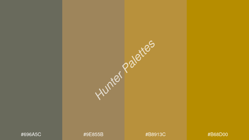 okker szín palettája a következőkkel: #696a5c #9e855b #b8913c #b68d00
