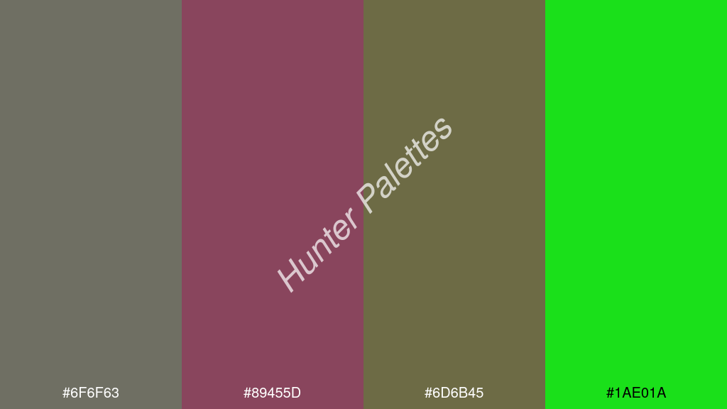 bordó szín palettája a következőkkel: #6f6f63 #89455d #6d6b45 #1ae01a