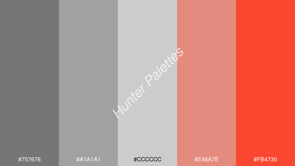 cccccc szín palettája a következőkkel: #757676 #a1a1a1 #cccccc #e48a7e #fb4730