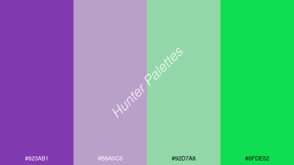 világos szürke szín palettája a következőkkel: #823ab1 #b8a0c8 #92d7a8 #0fde52