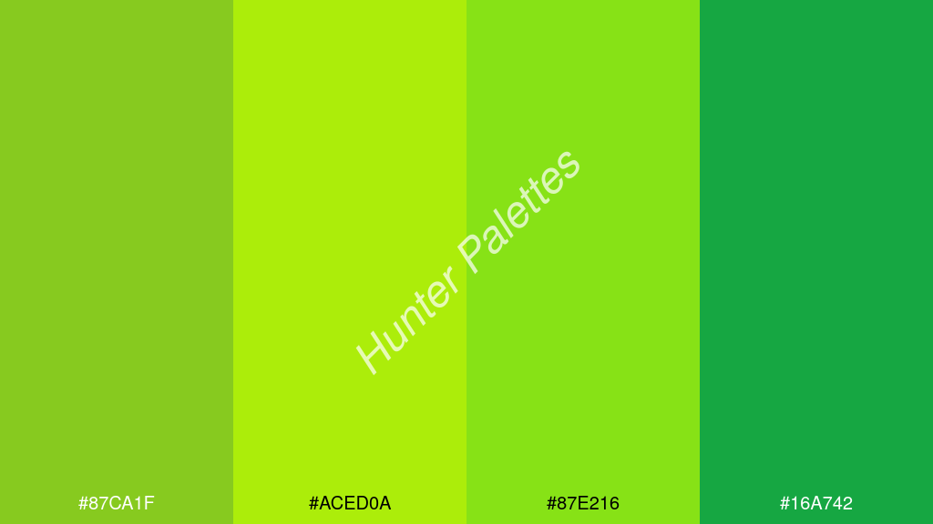 limezöld szín palettája a következőkkel: #87ca1f #aced0a #87e216 #16a742