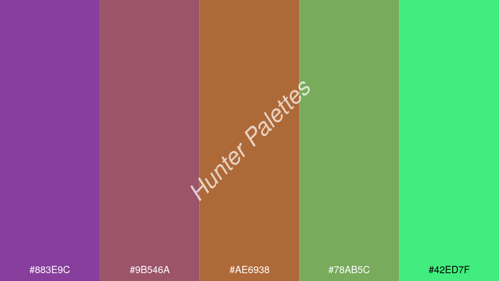 karamell szín palettája a következőkkel: #883e9c #9b546a #ae6938 #78ab5c #42ed7f