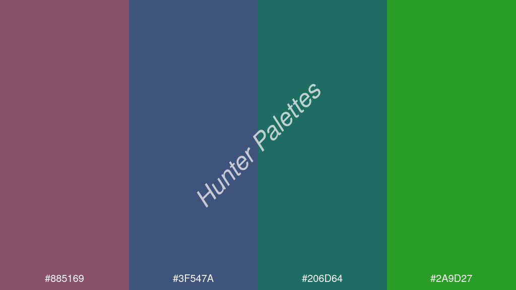Capri kék szín palettája a következőkkel: #885169 #3f547a #206d64 #2a9d27