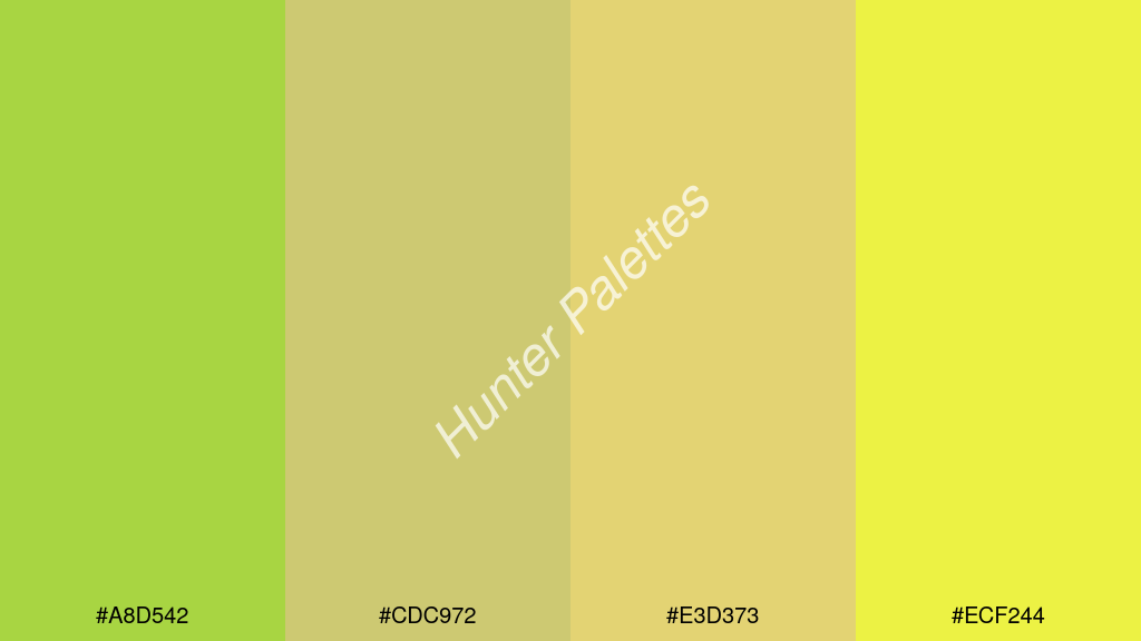 khaki szín palettája a következőkkel: #a8d542 #cdc972 #e3d373 #ecf244