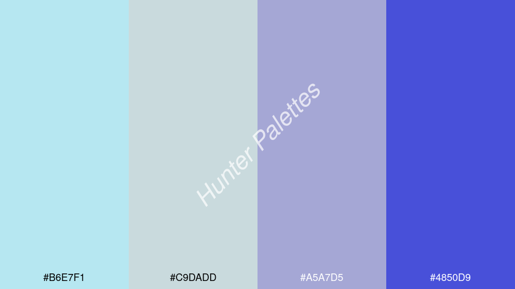 világos szürke szín palettája a következőkkel: #b6e7f1 #c9dadd #a5a7d5 #4850d9