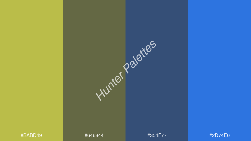 oxford szürke szín palettája a következőkkel: #babd49 #646844 #354f77 #2d74e0