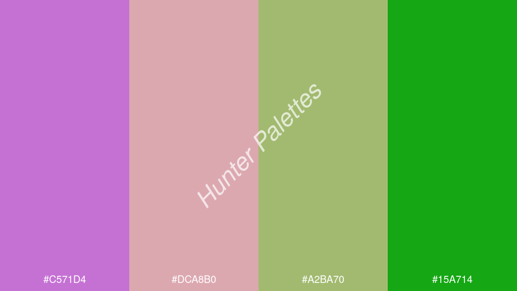 bézs szín palettája a következőkkel: #c571d4 #dca8b0 #a2ba70 #15a714