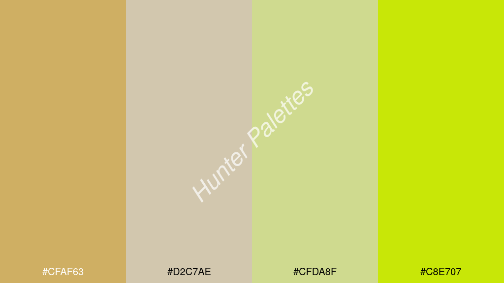 világos szürke szín palettája a következőkkel: #cfaf63 #d2c7ae #cfda8f #c8e707