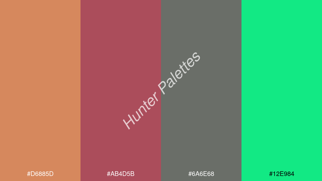 bordó szín palettája a következőkkel: #d6885d #ab4d5b #6a6e68 #12e984