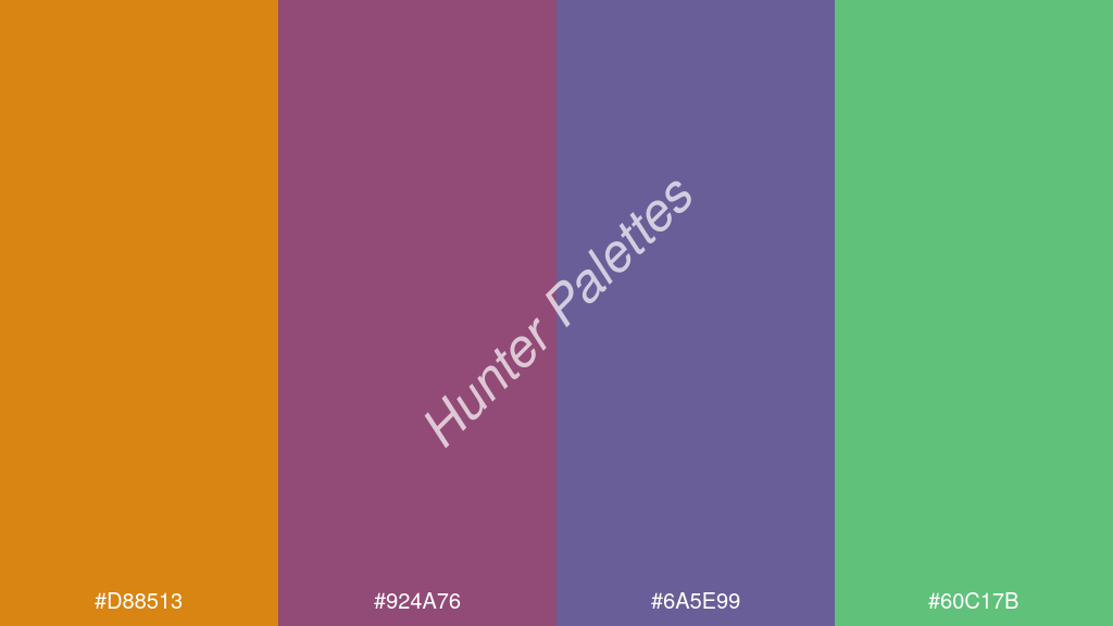szőlő szín palettája a következőkkel: #d88513 #924a76 #6a5e99 #60c17b