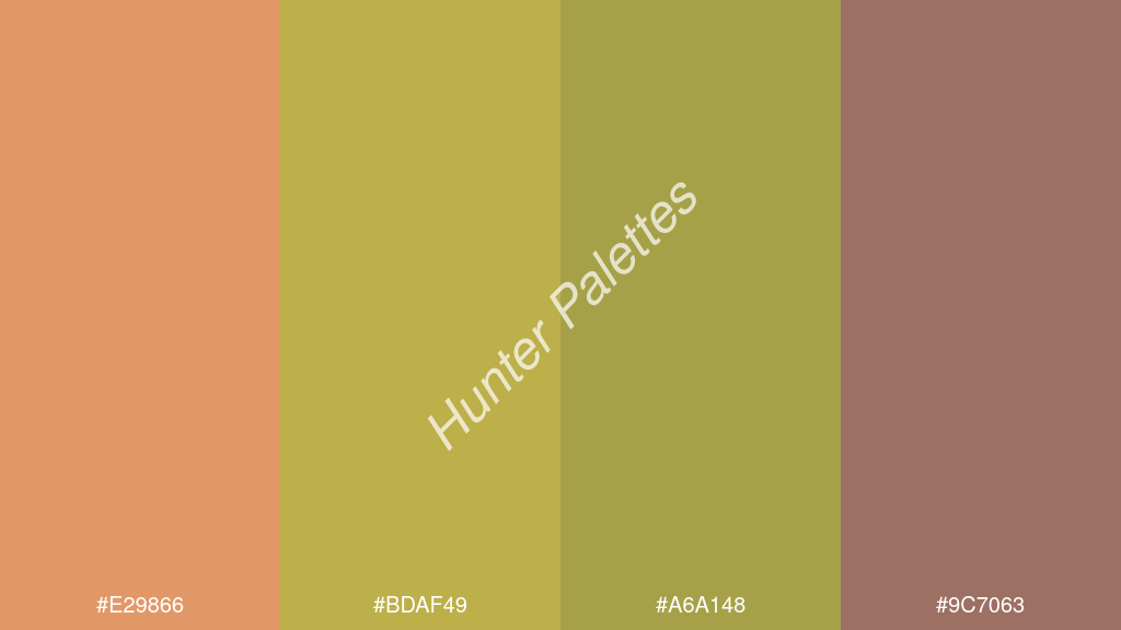 kivi szín palettája a következőkkel: #e29866 #bdaf49 #a6a148 #9c7063