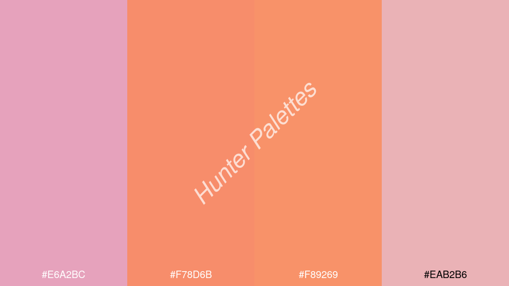 mangó szín palettája a következőkkel: #e6a2bc #f78d6b #f89269 #eab2b6