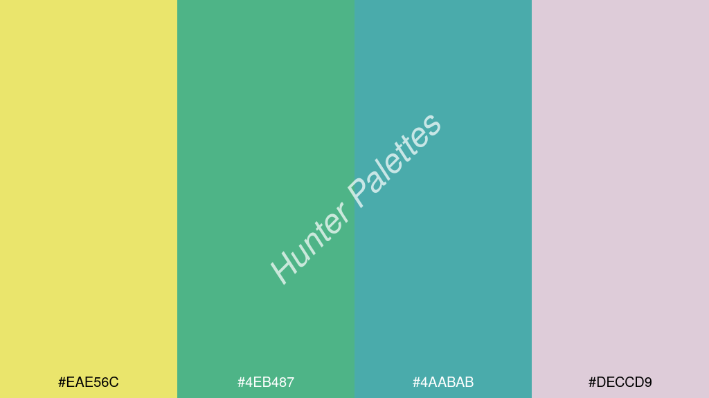 kékzöld szín palettája a következőkkel: #eae56c #4eb487 #4aabab #deccd9