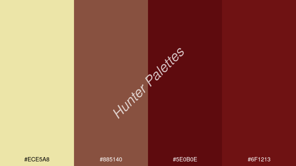 bor szín palettája a következőkkel: #ece5a8 #885140 #5e0b0e #6f1213